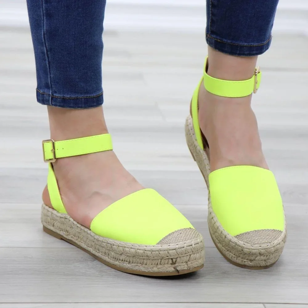 Neon Yellow Espadrille Ankle-Strap Sandals